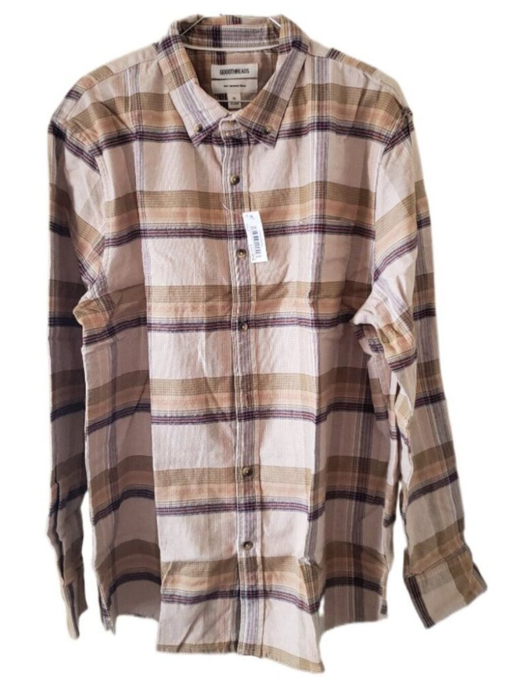 New Goodthreads Men's Slim-Fit Long-Sleeved Plaid Shirt with Pocket